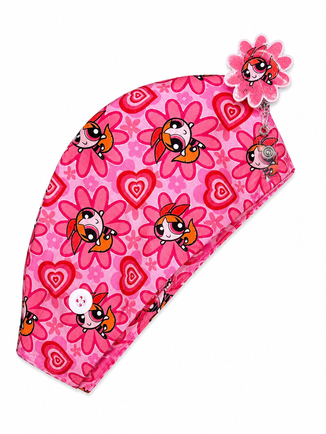 Pink Powerpuff Girl Scrub Cap + Badge Reel