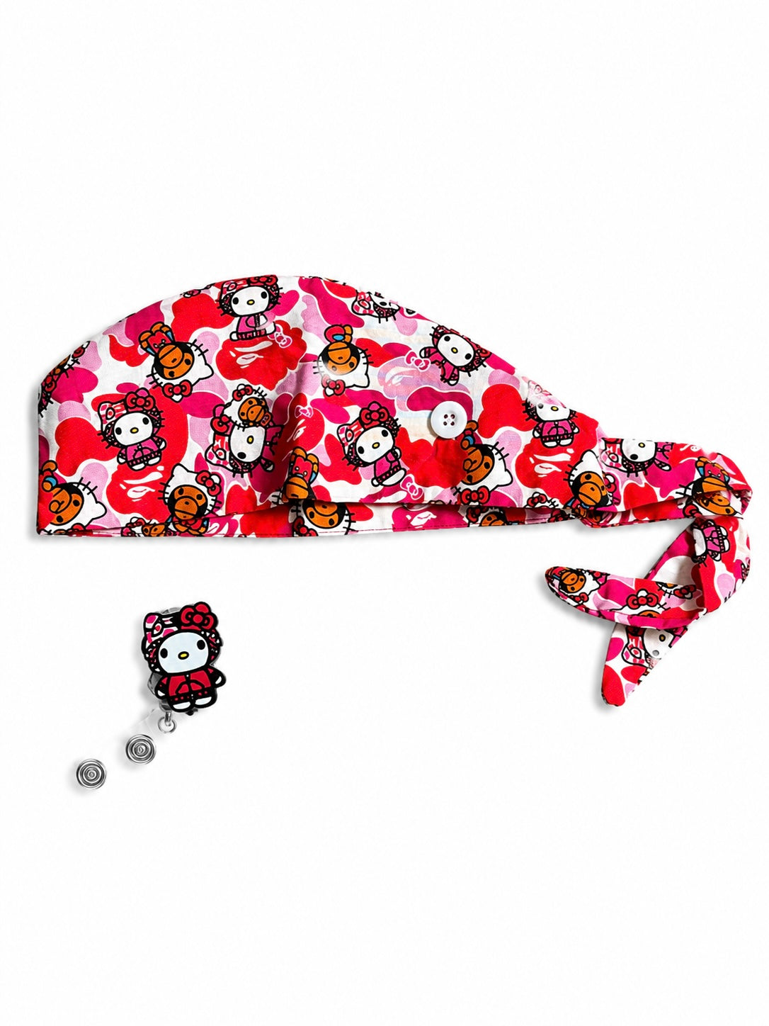 Hello Kitty Camo Scrub Cap & Matching Badge Reel Set