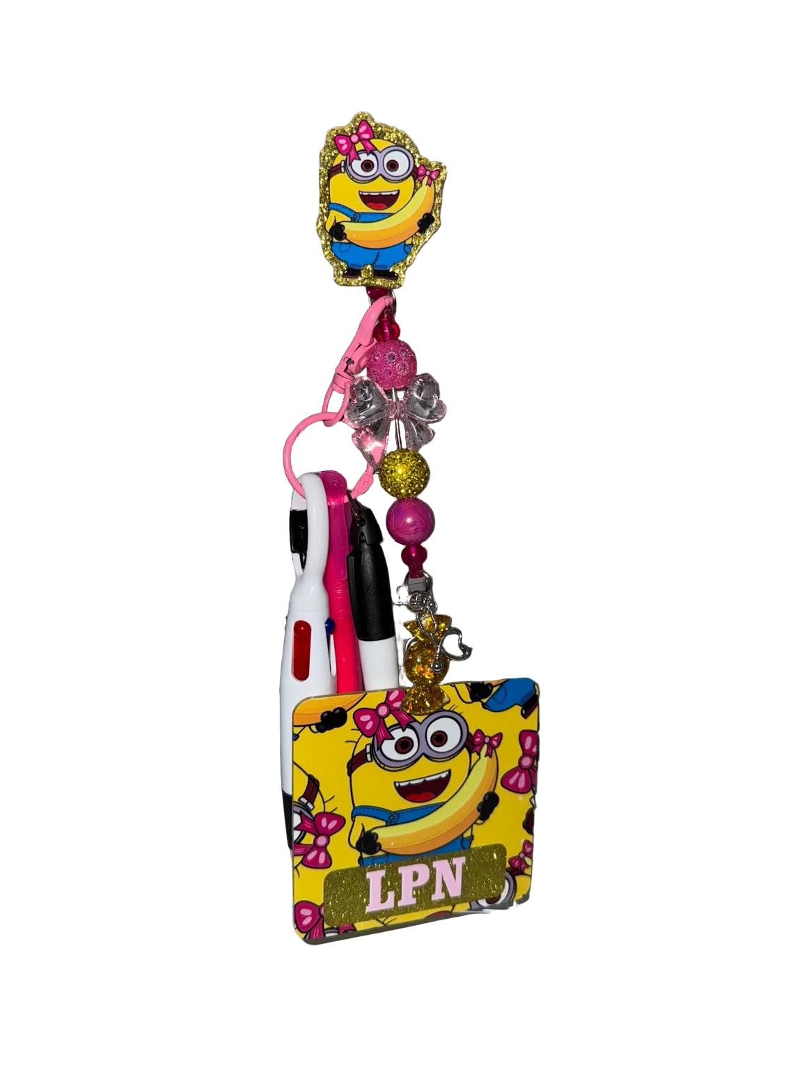Pink & Yellow Beaded Badge Reel Set